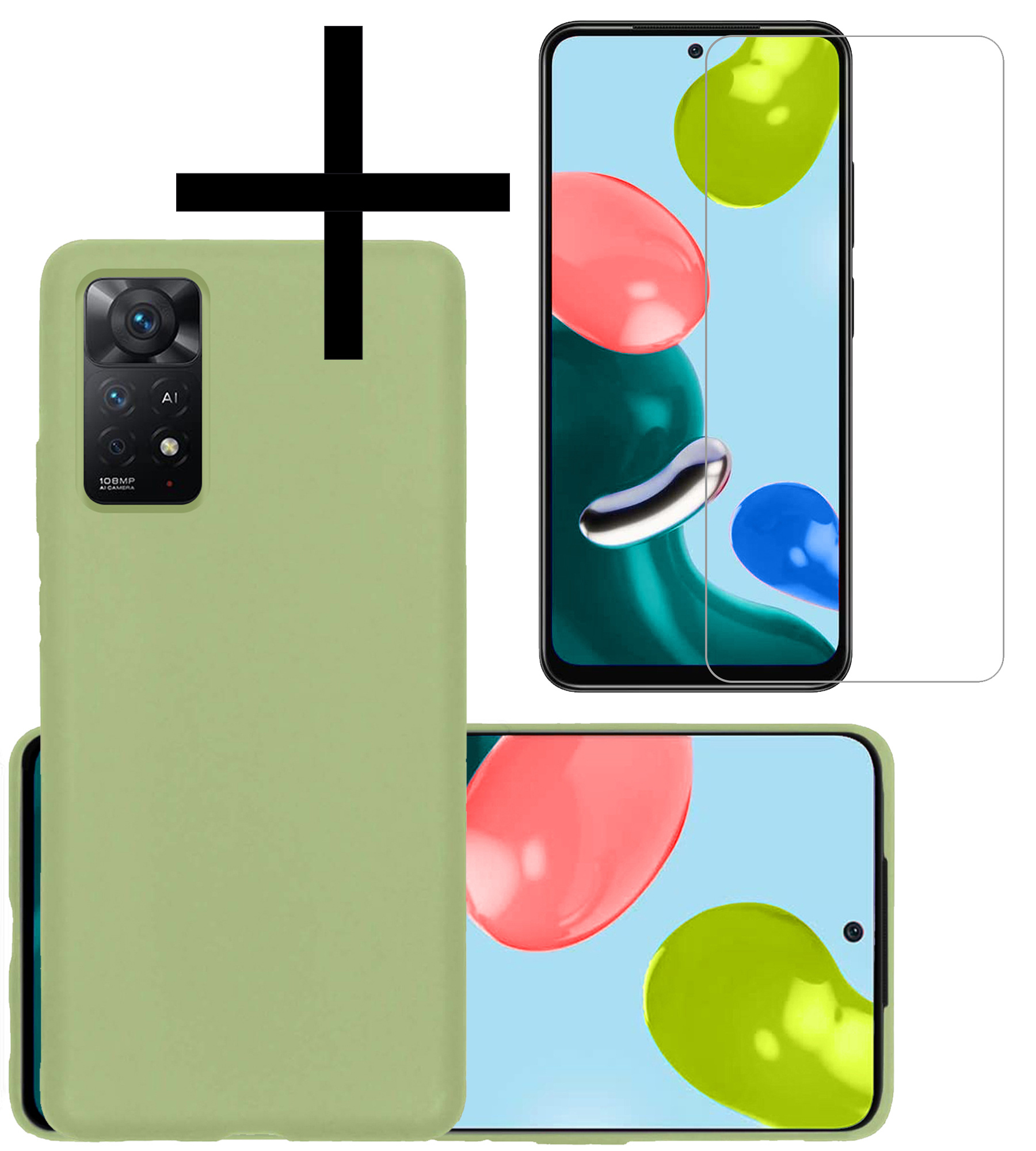 NoXx Hoes Geschikt voor Xiaomi Redmi Note 11 Hoesje Cover Siliconen Back Case Hoes Met Screenprotector - Groen