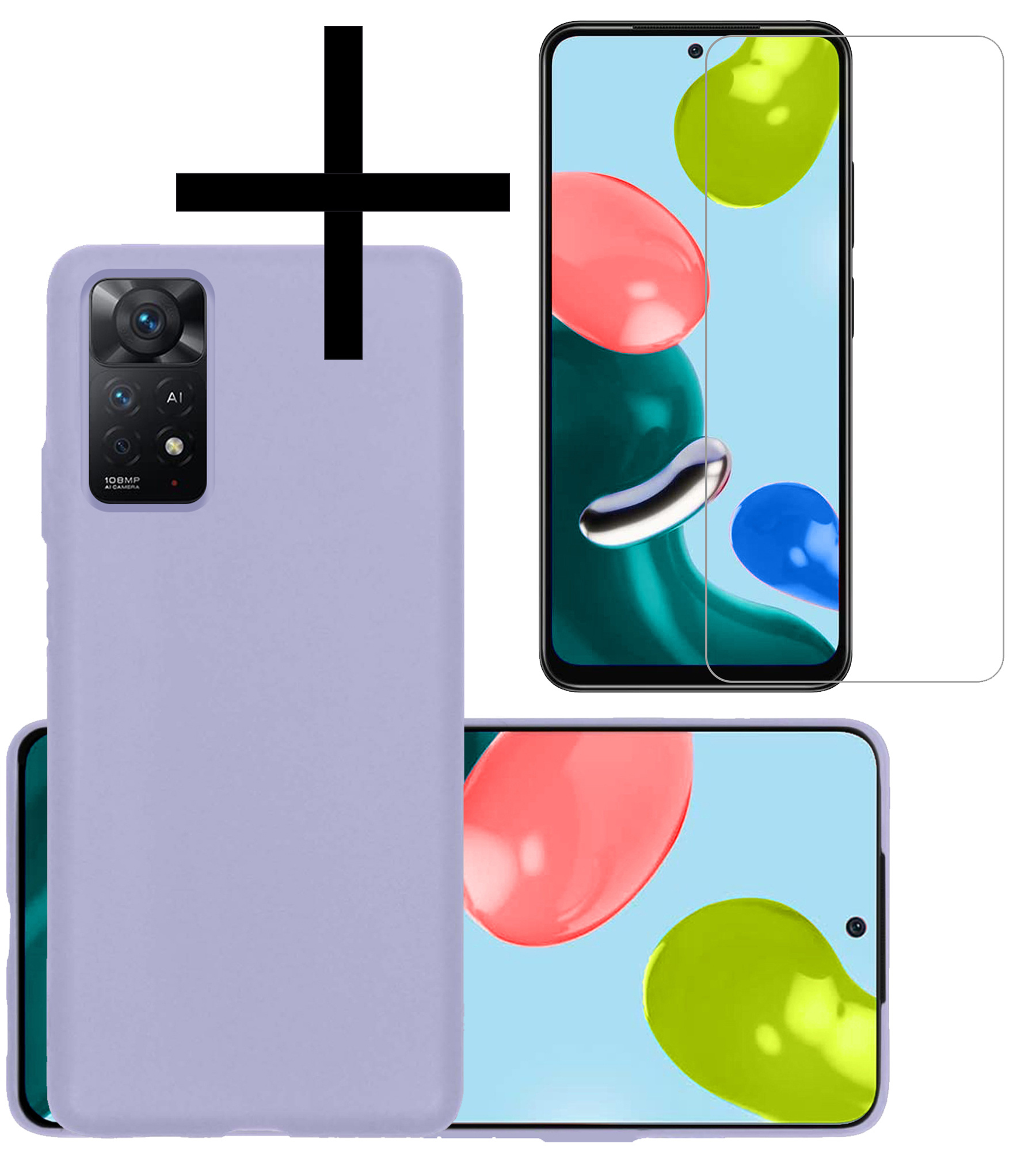 NoXx Hoes Geschikt voor Xiaomi Redmi Note 11 Hoesje Cover Siliconen Back Case Hoes Met Screenprotector - Lila