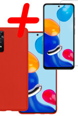 BASEY. Hoes Geschikt voor Xiaomi Redmi Note 11 Hoesje Siliconen Back Cover Case Met Screenprotector - Hoesje Geschikt voor Xiaomi Redmi Note 11 Hoes Cover Hoesje - Rood