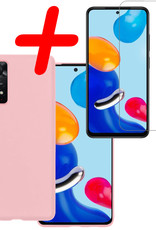 BASEY. Hoes Geschikt voor Xiaomi Redmi Note 11 Hoesje Siliconen Back Cover Case Met Screenprotector - Hoesje Geschikt voor Xiaomi Redmi Note 11 Hoes Cover Hoesje - Lichtroze