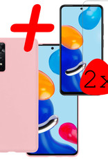 BASEY. Hoes Geschikt voor Xiaomi Redmi Note 11 Hoesje Siliconen Back Cover Case Met 2x Screenprotector - Hoesje Geschikt voor Xiaomi Redmi Note 11 Hoes Cover Hoesje - Lichtroze