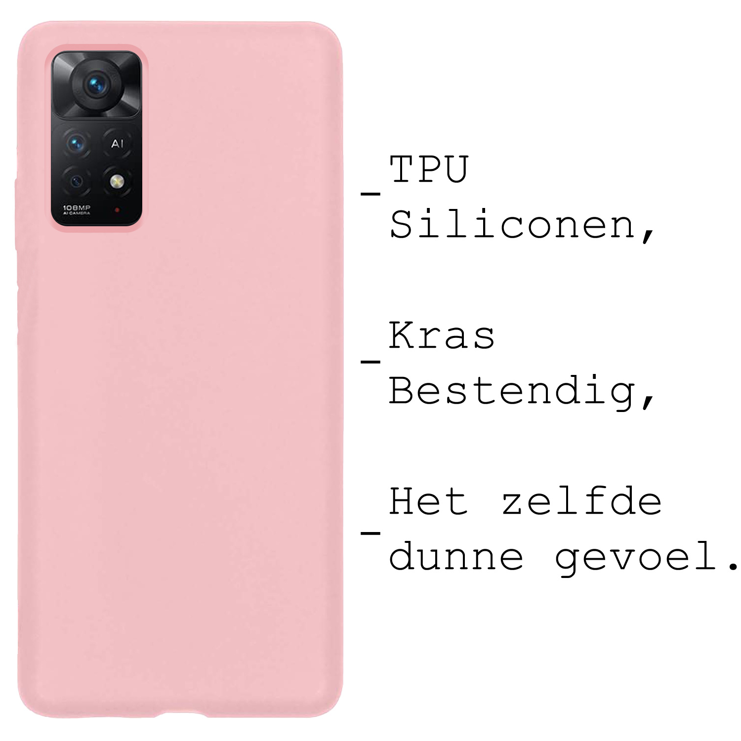 BASEY. Hoes Geschikt voor Xiaomi Redmi Note 11 Hoesje Siliconen Back Cover Case Met Screenprotector - Hoesje Geschikt voor Xiaomi Redmi Note 11 Hoes Cover Hoesje - Lichtroze