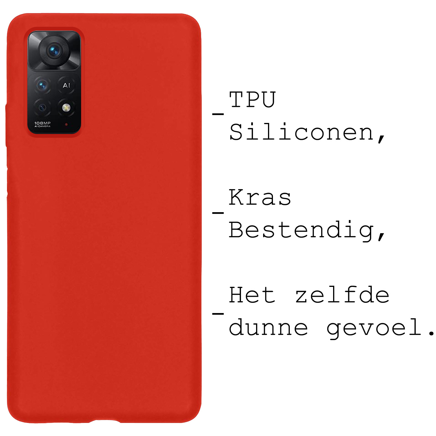 BASEY. Hoes Geschikt voor Xiaomi Redmi Note 11 Hoesje Siliconen Back Cover Case Met 2x Screenprotector - Hoesje Geschikt voor Xiaomi Redmi Note 11 Hoes Cover Hoesje - Rood