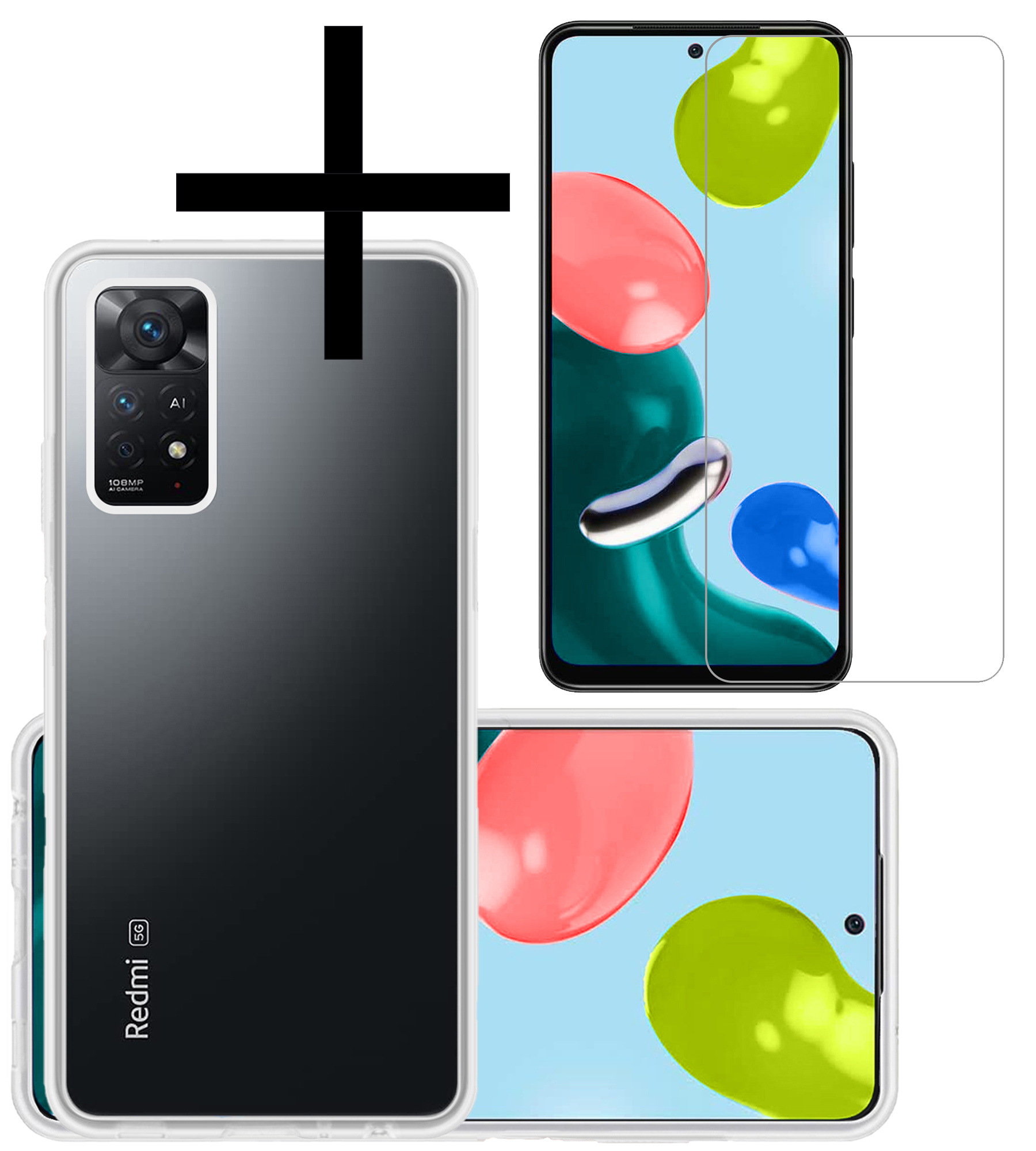 NoXx Hoes Geschikt voor Xiaomi Redmi Note 11 Hoesje Cover Siliconen Back Case Hoes Met Screenprotector - Transparant