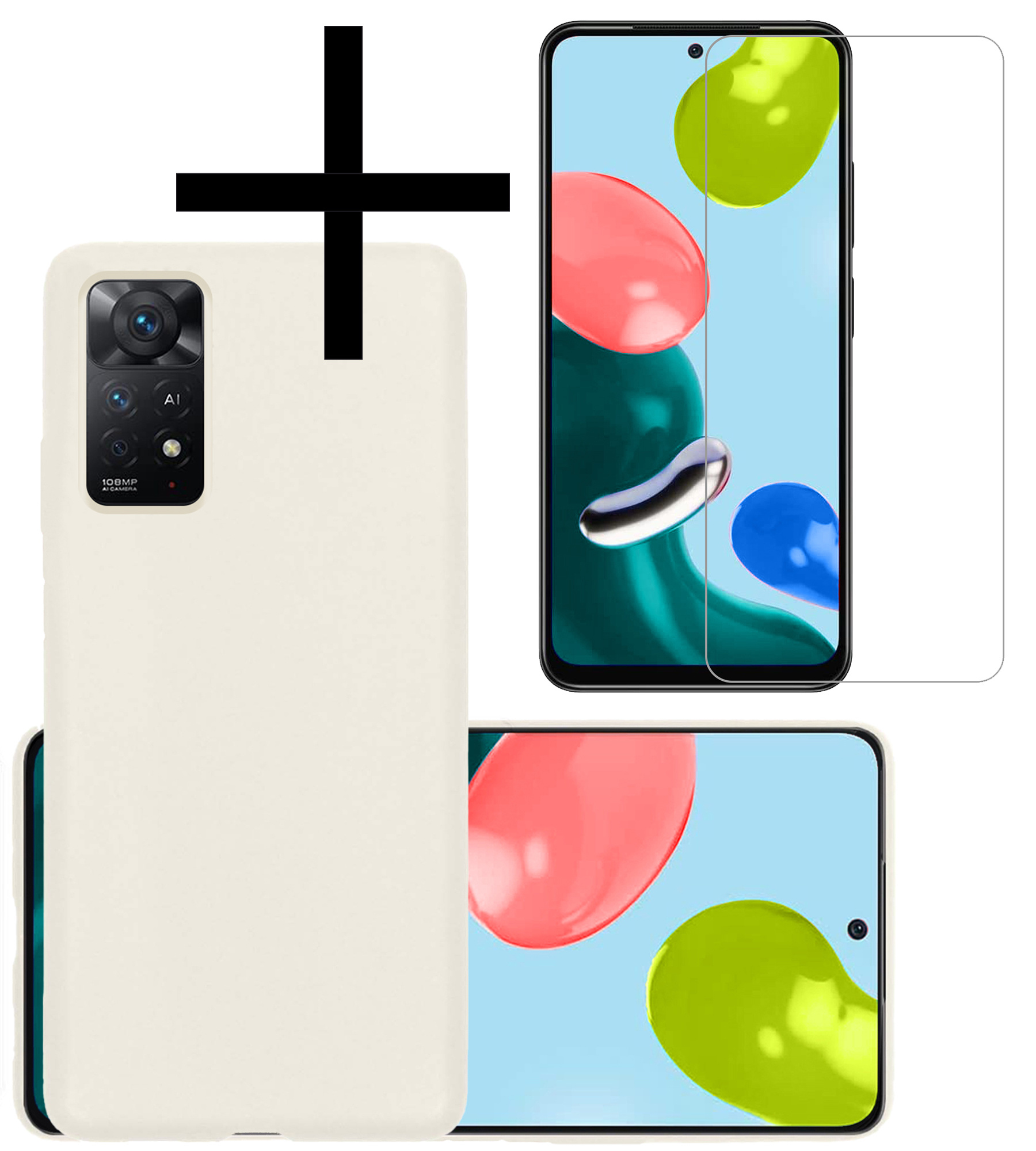 NoXx Hoes Geschikt voor Xiaomi Redmi Note 11 Hoesje Cover Siliconen Back Case Hoes Met Screenprotector - Wit