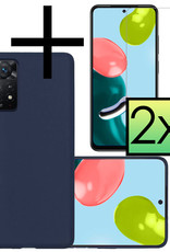 NoXx Hoes Geschikt voor Xiaomi Redmi Note 11 Hoesje Cover Siliconen Back Case Hoes Met 2x Screenprotector - Donkerblauw