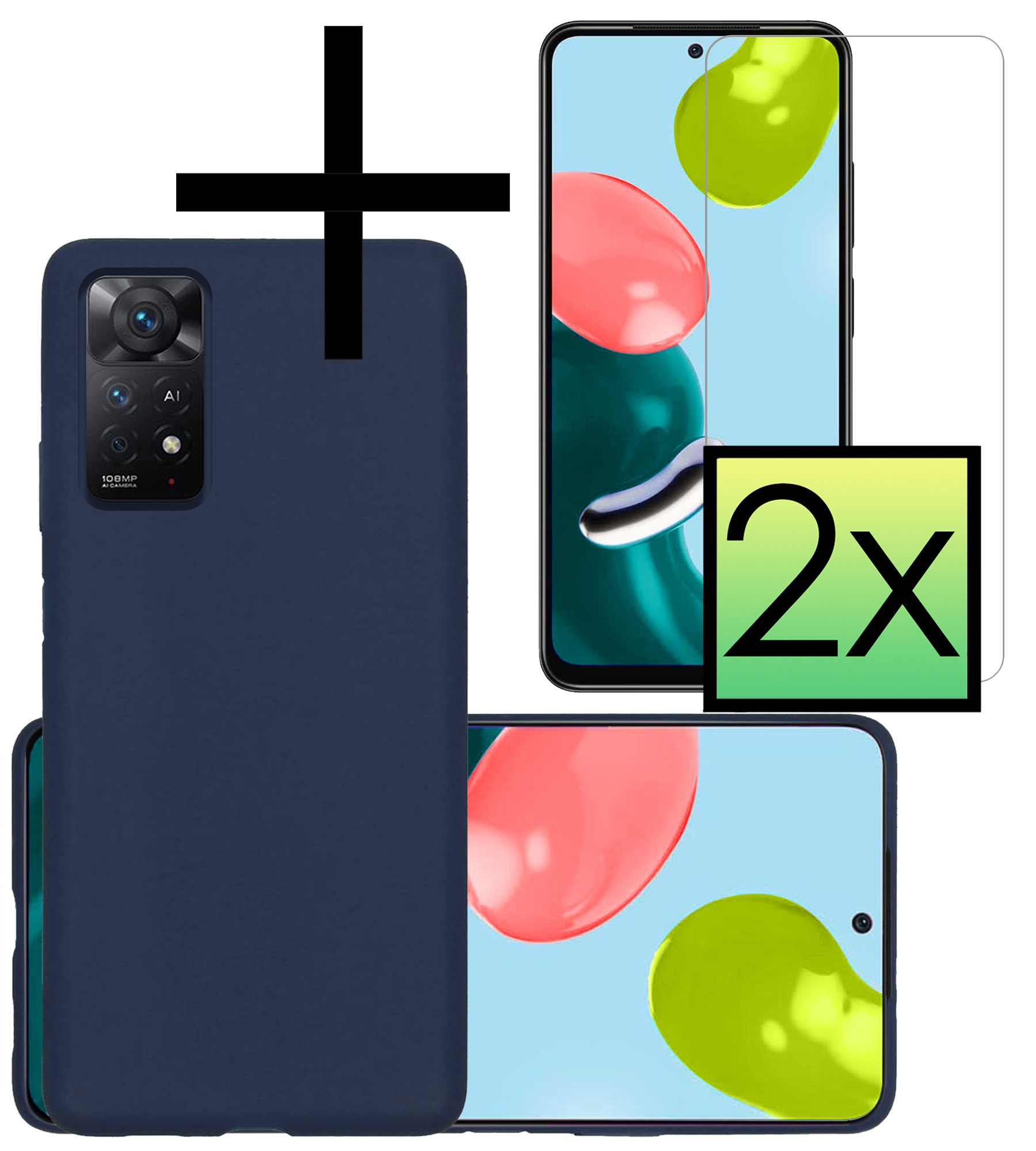 NoXx Xiaomi Redmi Note 11 Hoesje Back Cover Siliconen Case Hoes Met 2x Screenprotector - Donker Blauw
