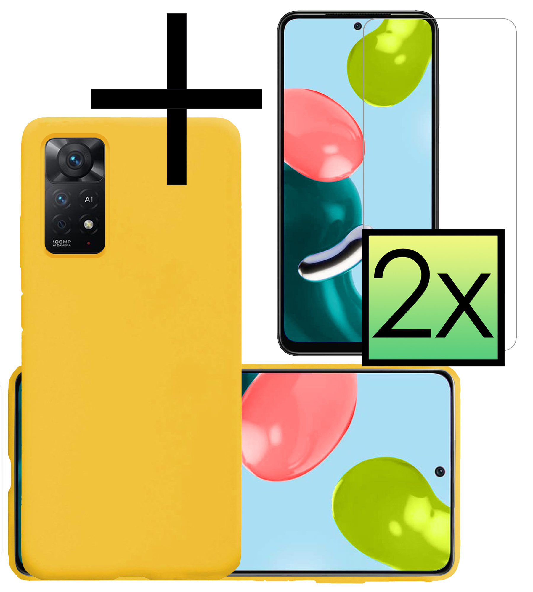 NoXx Hoes Geschikt voor Xiaomi Redmi Note 11 Hoesje Cover Siliconen Back Case Hoes Met 2x Screenprotector - Geel