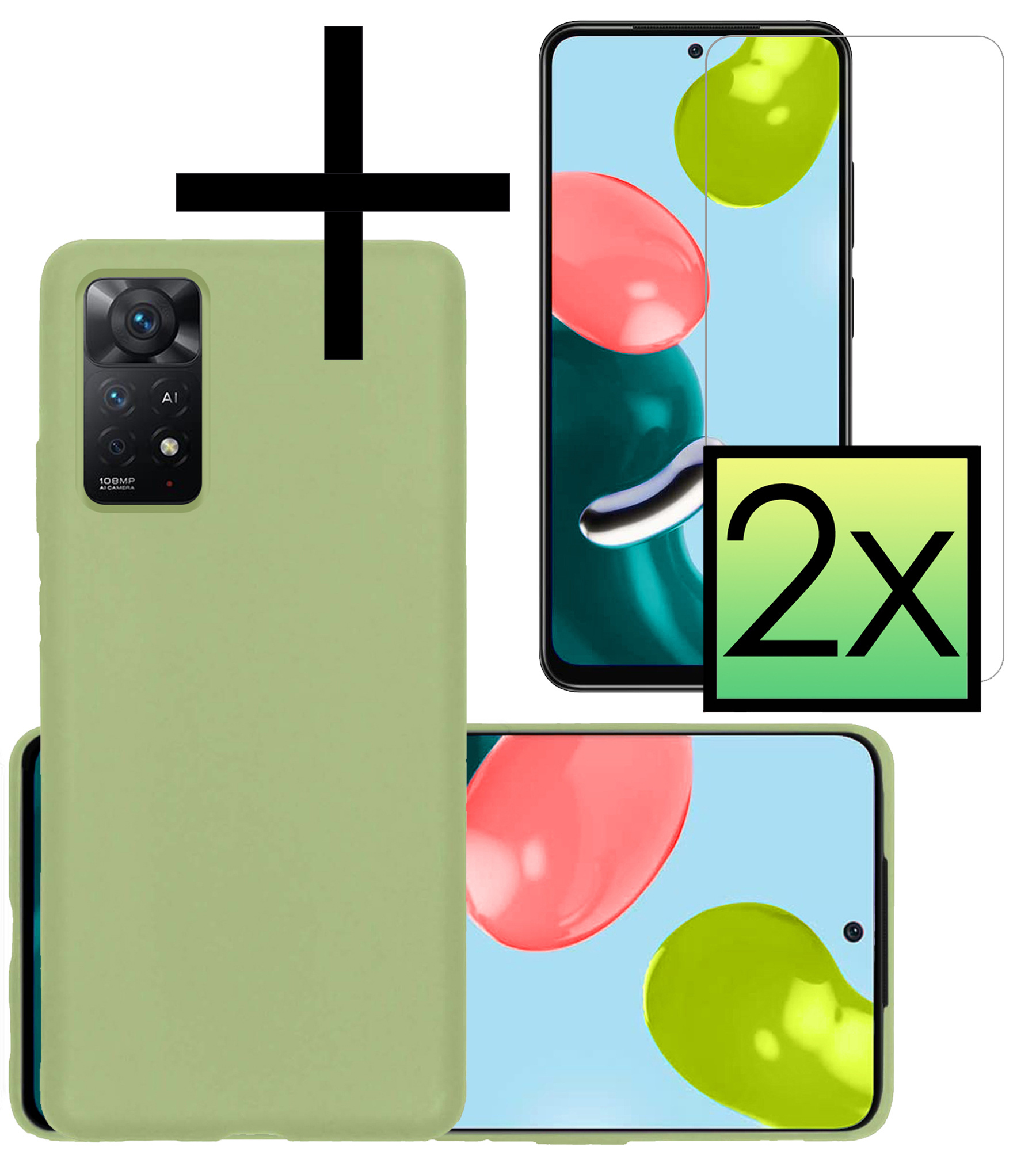 NoXx Xiaomi Redmi Note 11 Hoesje Back Cover Siliconen Case Hoes Met 2x Screenprotector - Groen