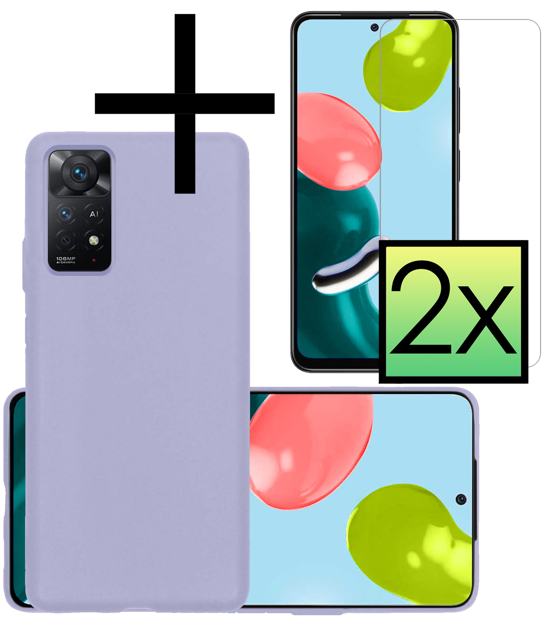 NoXx Hoes Geschikt voor Xiaomi Redmi Note 11 Hoesje Cover Siliconen Back Case Hoes Met 2x Screenprotector - Lila
