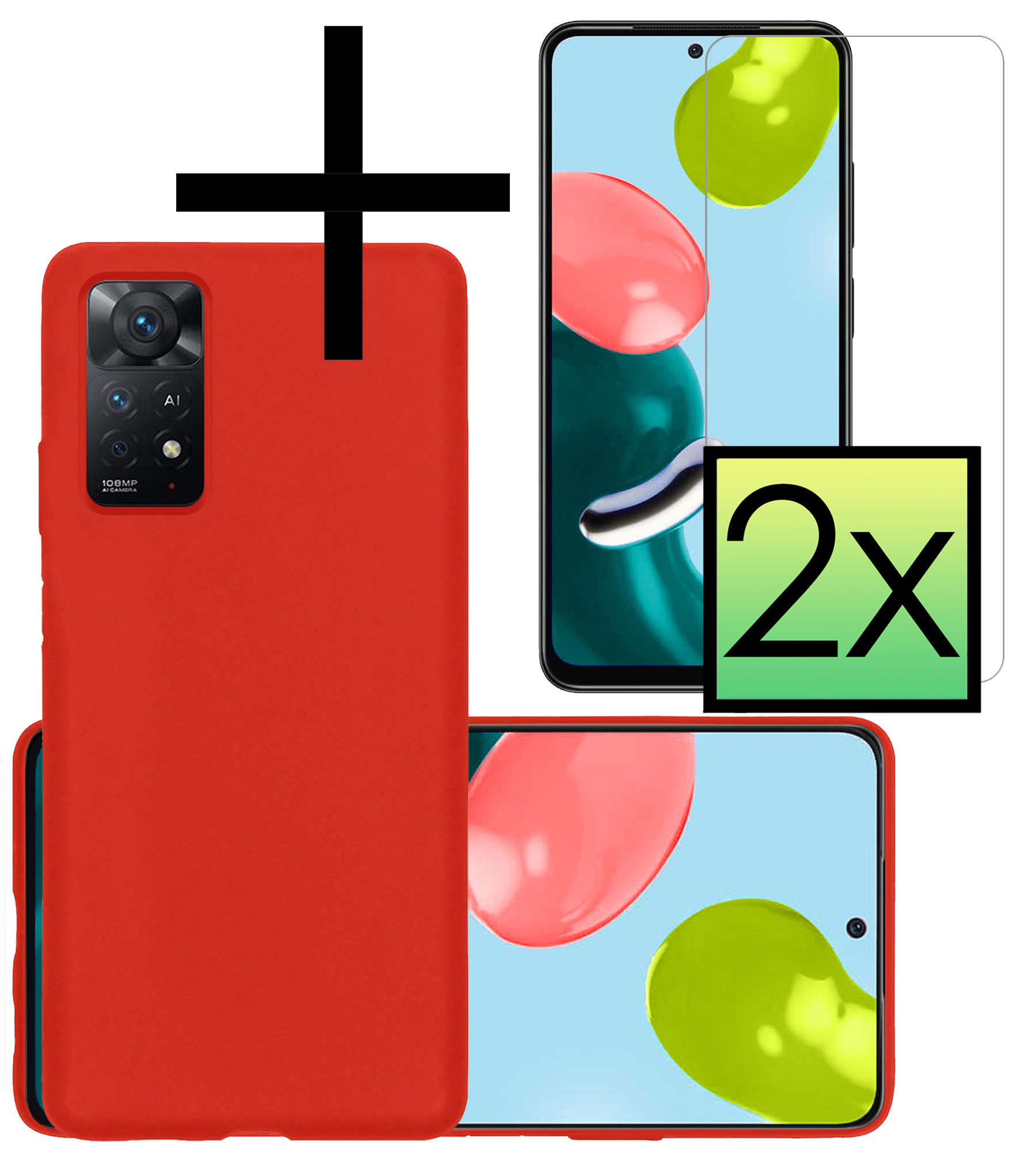 NoXx Hoes Geschikt voor Xiaomi Redmi Note 11 Hoesje Cover Siliconen Back Case Hoes Met 2x Screenprotector - Rood