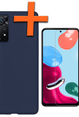 Nomfy Hoesje Geschikt voor Xiaomi Redmi Note 11 Hoesje Siliconen Cover Case Met Screenprotector - Hoes Geschikt voor Xiaomi Redmi Note 11 Hoes Back Case - Donkerblauw