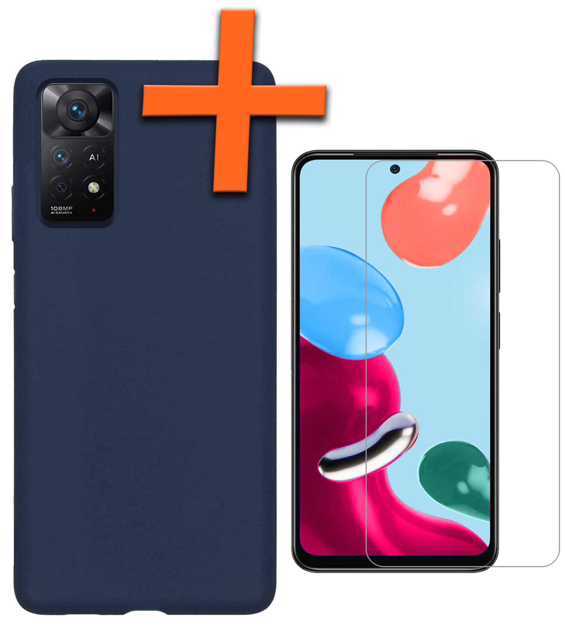 Nomfy Xiaomi Redmi Note 11 Hoesje Siliconen Case Back Cover Met Screenprotector - Xiaomi Redmi Note 11 Hoes Cover Silicone - Donker Blauw