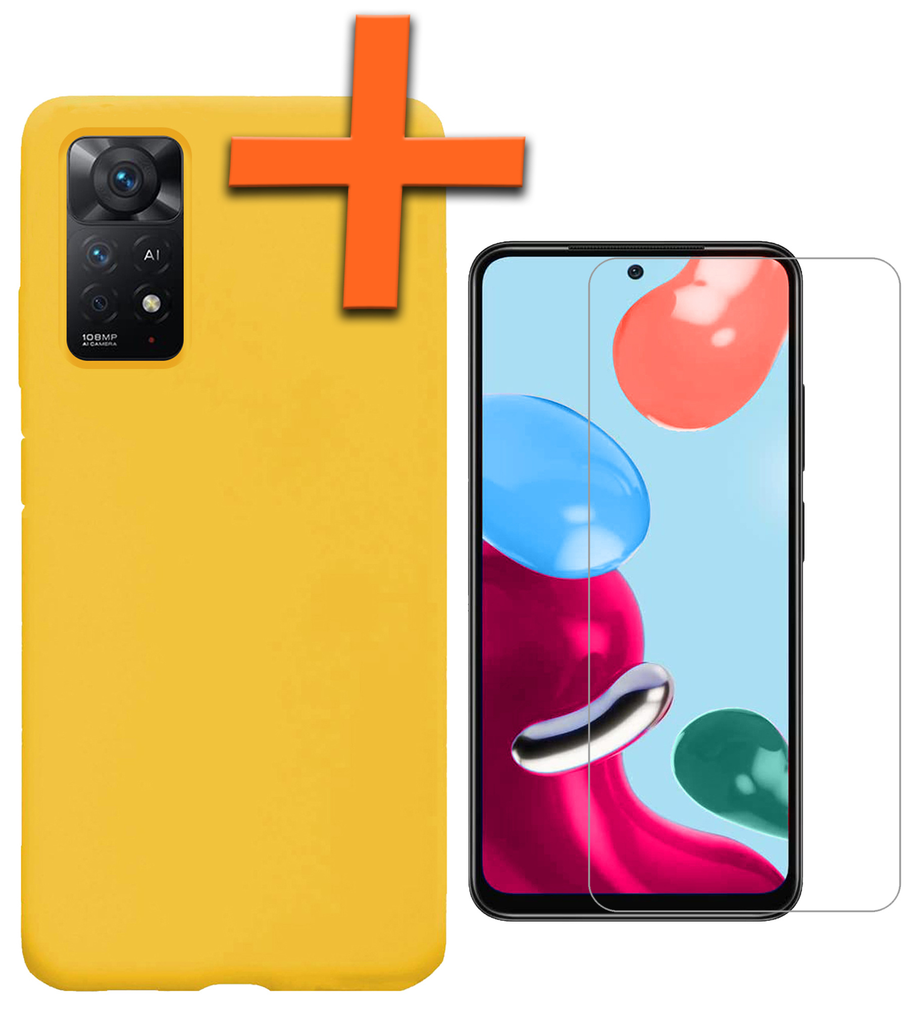 Nomfy Hoesje Geschikt voor Xiaomi Redmi Note 11 Hoesje Siliconen Cover Case Met Screenprotector - Hoes Geschikt voor Xiaomi Redmi Note 11 Hoes Back Case - Geel