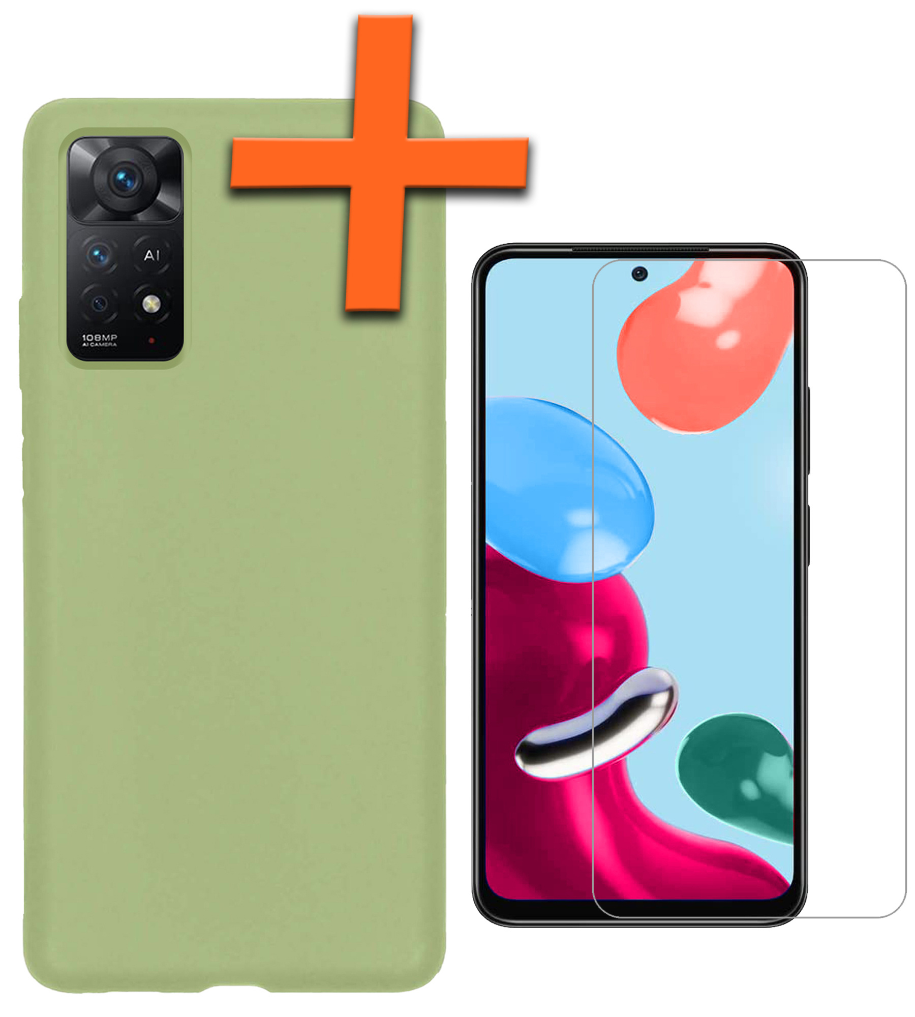 Nomfy Hoesje Geschikt voor Xiaomi Redmi Note 11 Hoesje Siliconen Cover Case Met Screenprotector - Hoes Geschikt voor Xiaomi Redmi Note 11 Hoes Back Case - Groen