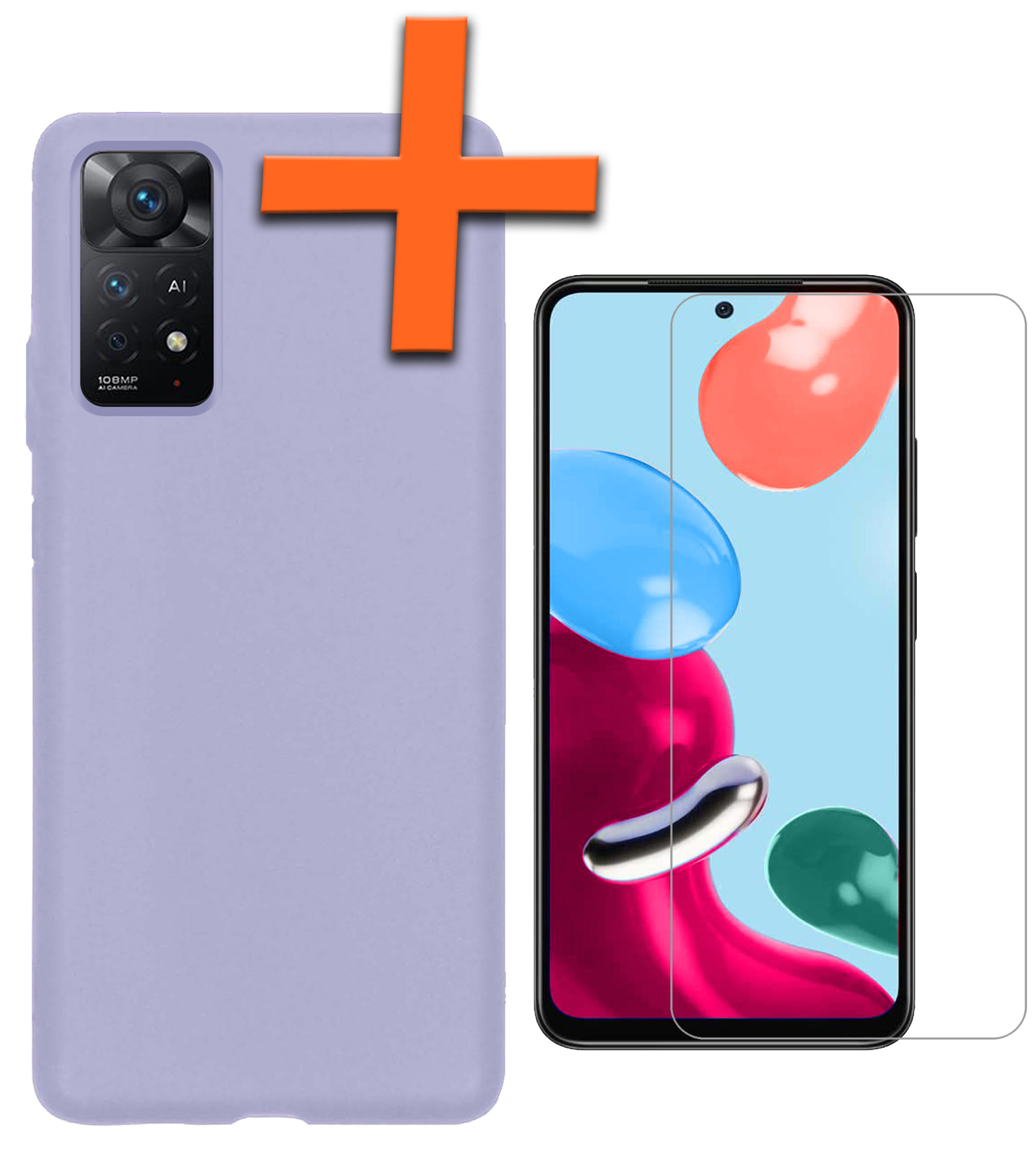 Nomfy Hoesje Geschikt voor Xiaomi Redmi Note 11 Hoesje Siliconen Cover Case Met Screenprotector - Hoes Geschikt voor Xiaomi Redmi Note 11 Hoes Back Case - Lila