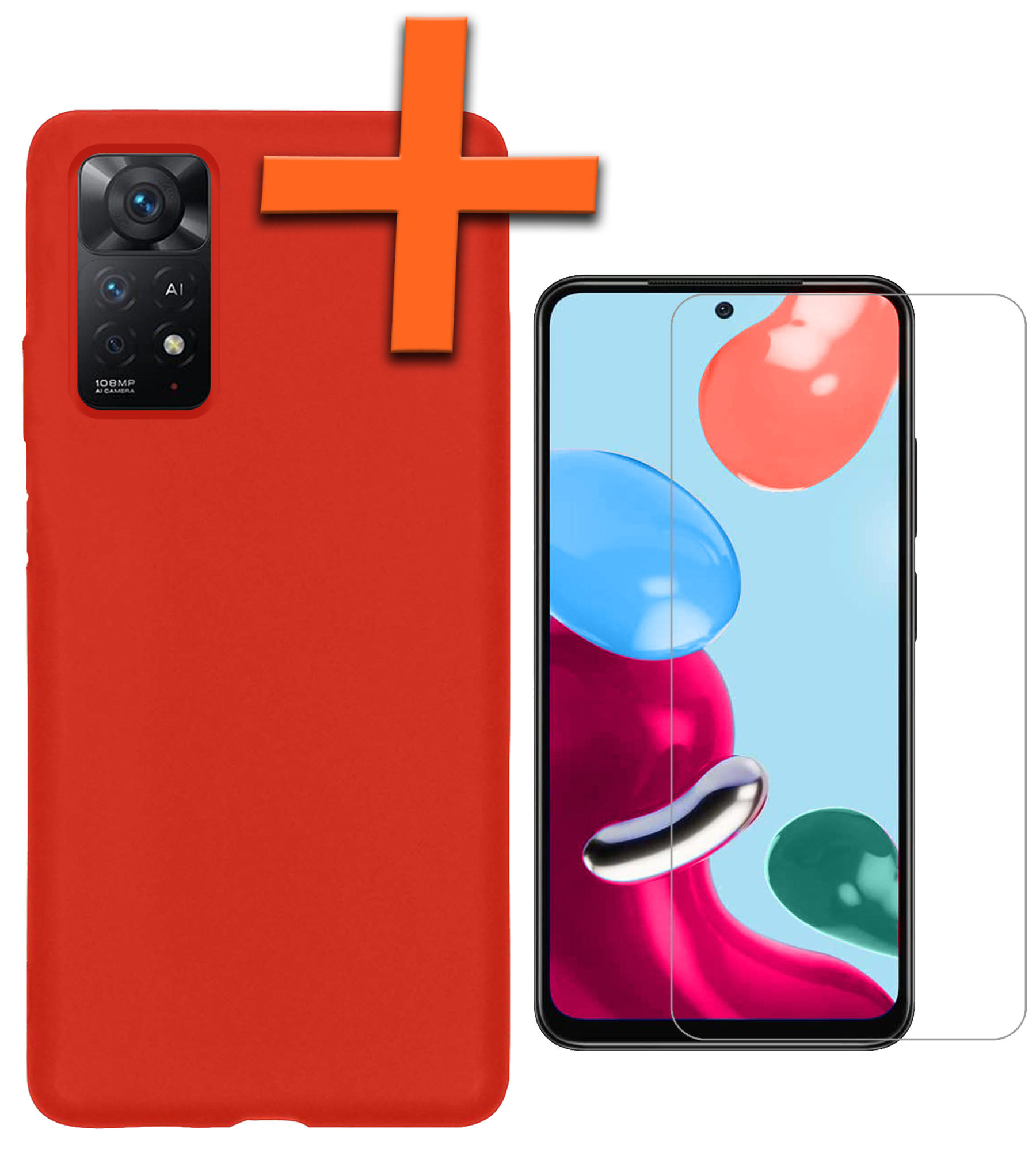Nomfy Hoesje Geschikt voor Xiaomi Redmi Note 11 Hoesje Siliconen Cover Case Met Screenprotector - Hoes Geschikt voor Xiaomi Redmi Note 11 Hoes Back Case - Rood