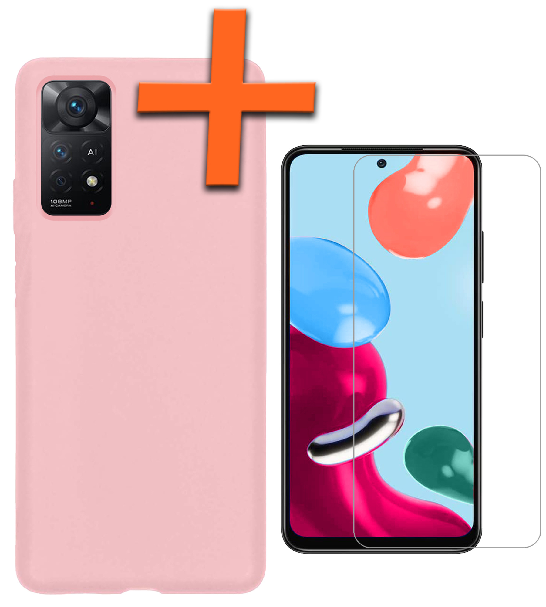 Nomfy Hoesje Geschikt voor Xiaomi Redmi Note 11 Hoesje Siliconen Cover Case Met Screenprotector - Hoes Geschikt voor Xiaomi Redmi Note 11 Hoes Back Case - Lichtroze