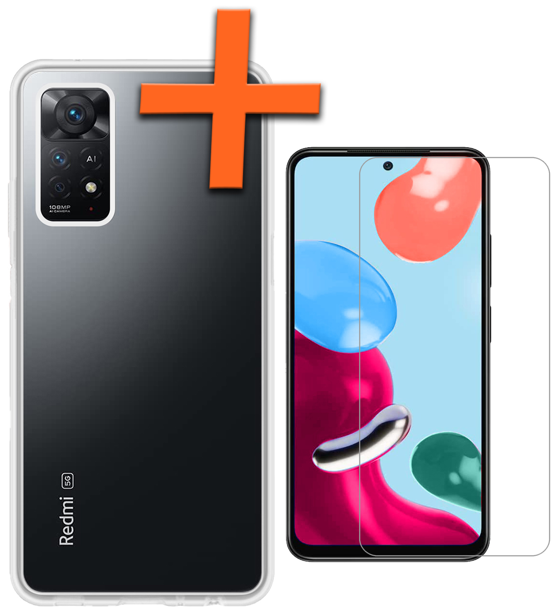 Nomfy Hoesje Geschikt voor Xiaomi Redmi Note 11 Hoesje Siliconen Cover Case Met Screenprotector - Hoes Geschikt voor Xiaomi Redmi Note 11 Hoes Back Case - Transparant