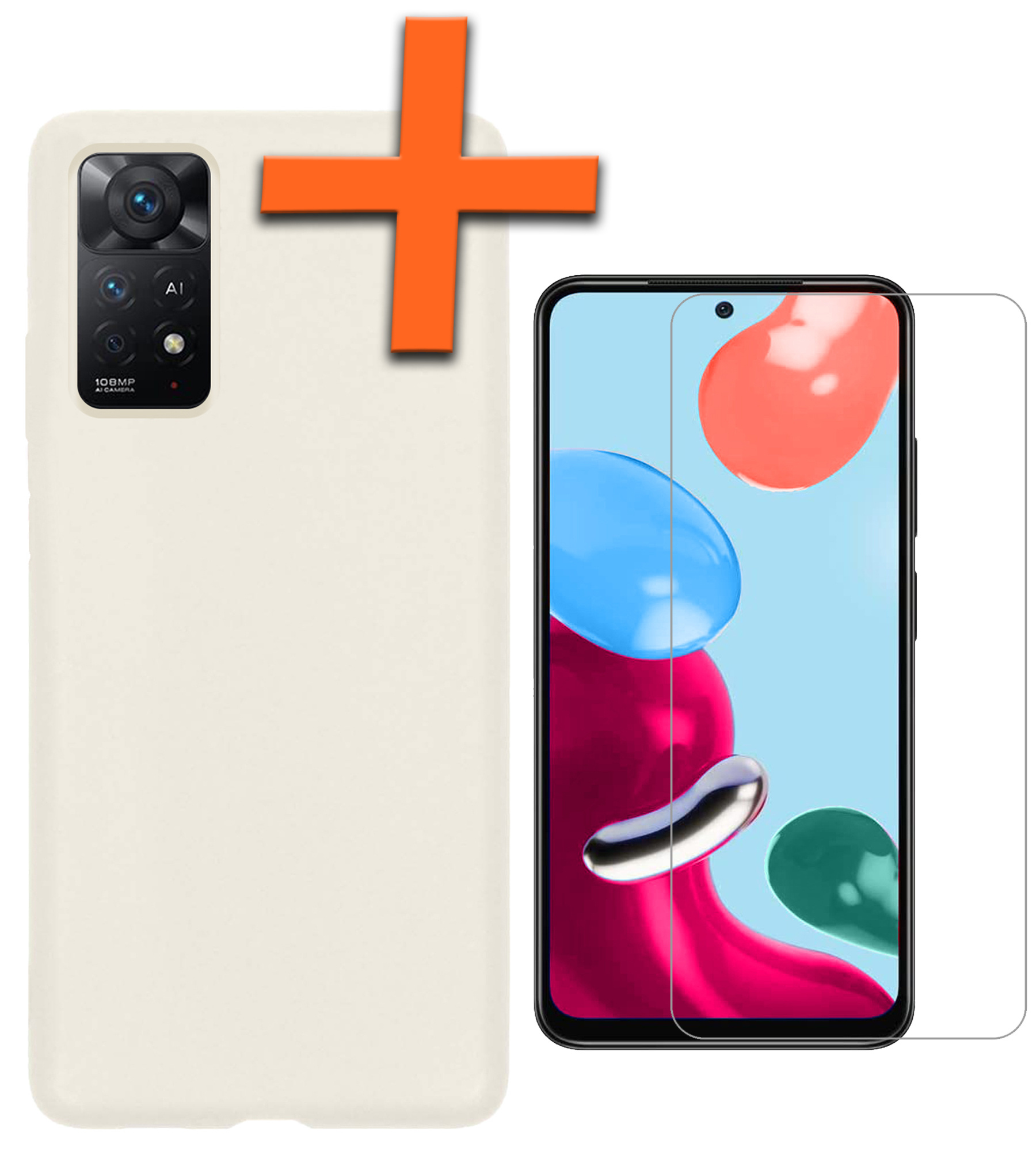 Nomfy Hoesje Geschikt voor Xiaomi Redmi Note 11 Hoesje Siliconen Cover Case Met Screenprotector - Hoes Geschikt voor Xiaomi Redmi Note 11 Hoes Back Case - Wit