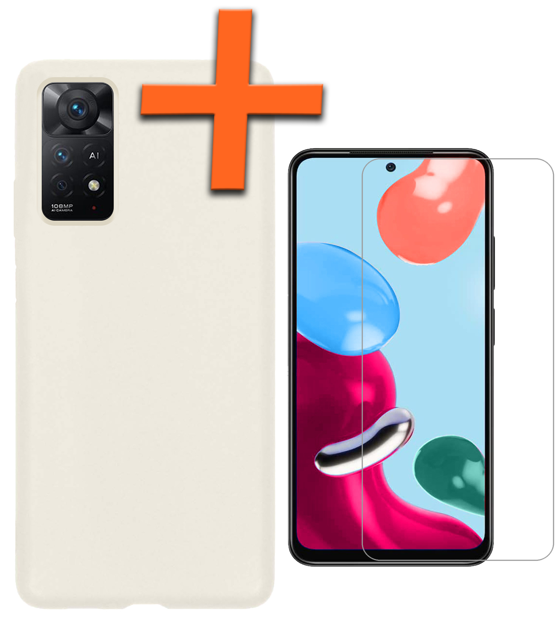 Nomfy Xiaomi Redmi Note 11 Hoesje Siliconen Case Back Cover Met Screenprotector - Xiaomi Redmi Note 11 Hoes Cover Silicone - Wit