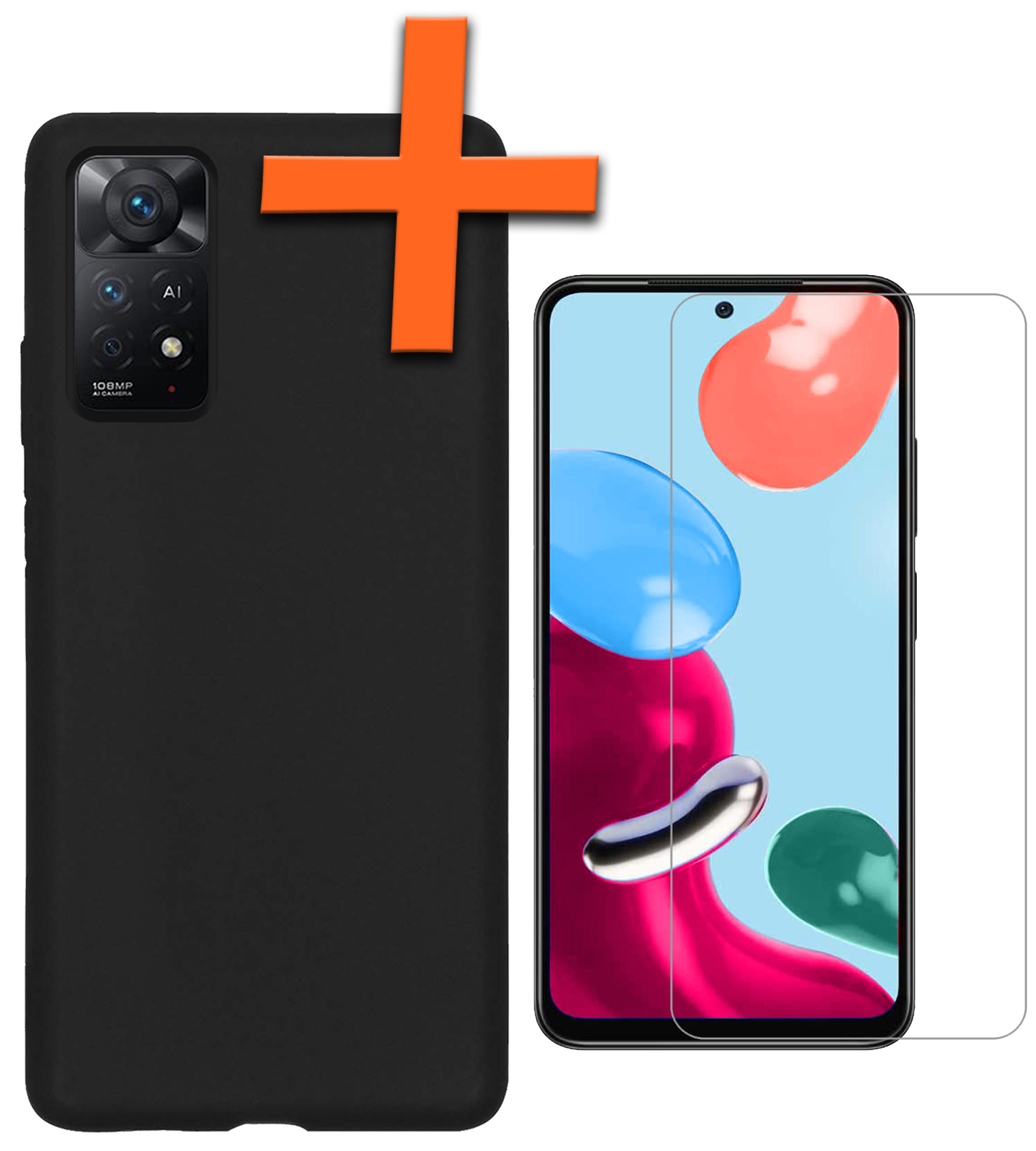 Nomfy Xiaomi Redmi Note 11 Hoesje Siliconen Case Back Cover Met Screenprotector - Xiaomi Redmi Note 11 Hoes Cover Silicone - Zwart