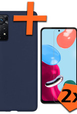 Nomfy Hoesje Geschikt voor Xiaomi Redmi Note 11 Hoesje Siliconen Cover Case Met 2x Screenprotector - Hoes Geschikt voor Xiaomi Redmi Note 11 Hoes Back Case - Donkerblauw