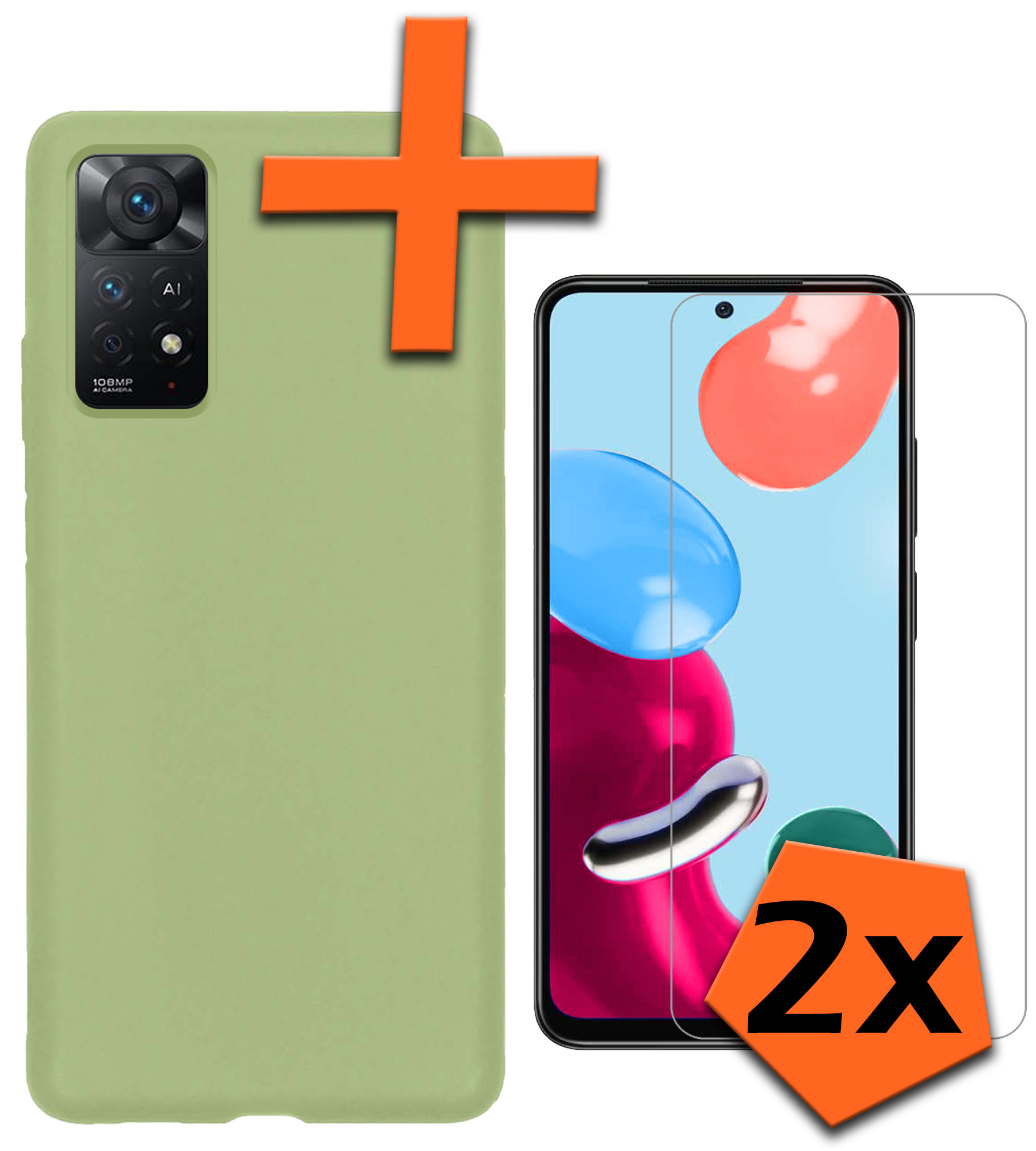Nomfy Hoesje Geschikt voor Xiaomi Redmi Note 11 Hoesje Siliconen Cover Case Met 2x Screenprotector - Hoes Geschikt voor Xiaomi Redmi Note 11 Hoes Back Case - Groen