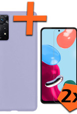 Nomfy Hoesje Geschikt voor Xiaomi Redmi Note 11 Hoesje Siliconen Cover Case Met 2x Screenprotector - Hoes Geschikt voor Xiaomi Redmi Note 11 Hoes Back Case - Lila