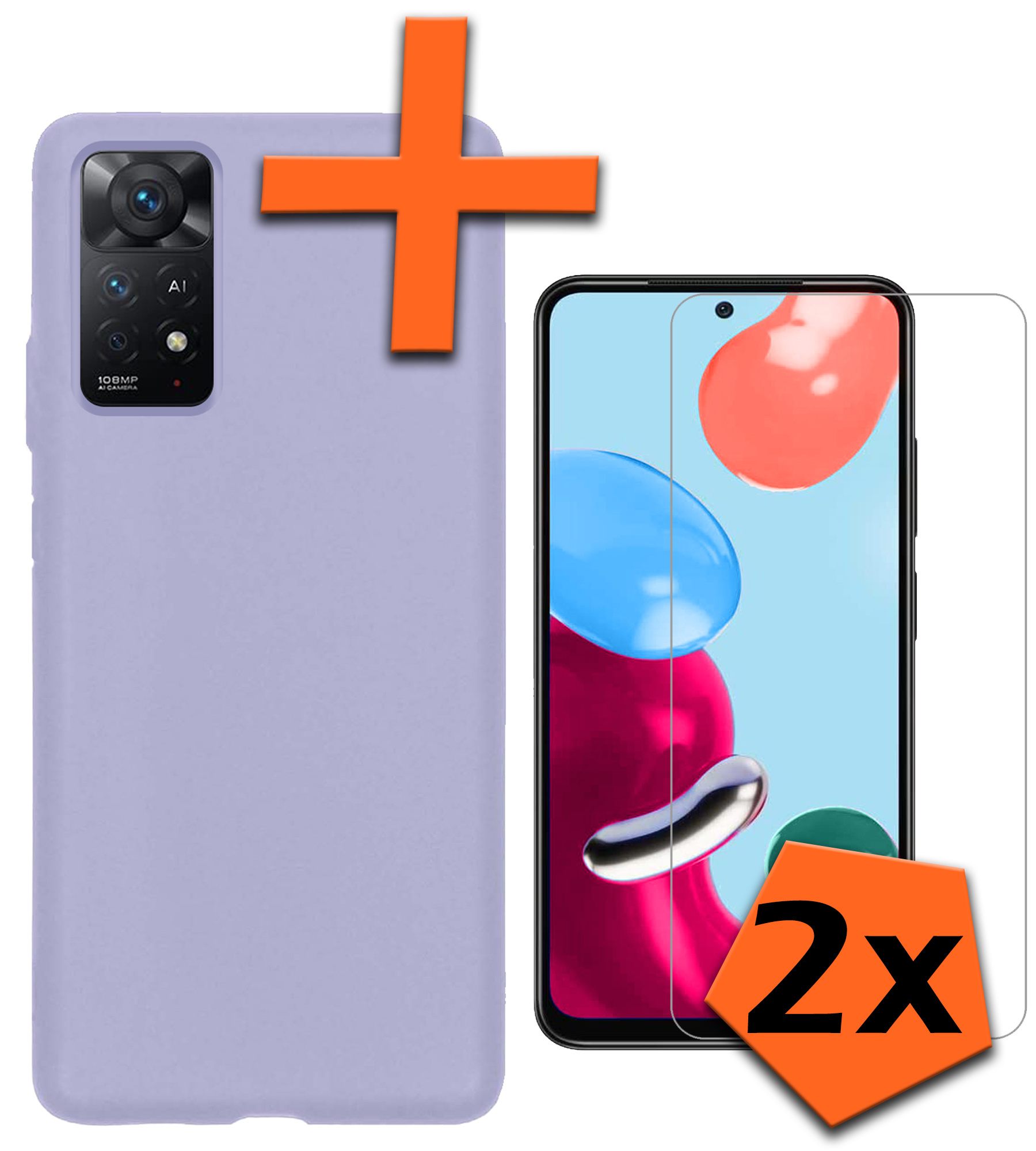 Nomfy Hoesje Geschikt voor Xiaomi Redmi Note 11 Hoesje Siliconen Cover Case Met 2x Screenprotector - Hoes Geschikt voor Xiaomi Redmi Note 11 Hoes Back Case - Lila