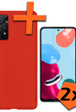 Nomfy Hoesje Geschikt voor Xiaomi Redmi Note 11 Hoesje Siliconen Cover Case Met 2x Screenprotector - Hoes Geschikt voor Xiaomi Redmi Note 11 Hoes Back Case - Rood