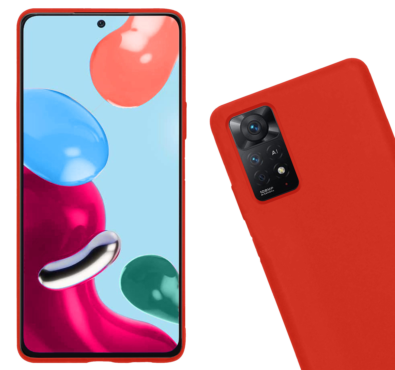Nomfy Hoesje Geschikt voor Xiaomi Redmi Note 11 Hoesje Siliconen Cover Case Met 2x Screenprotector - Hoes Geschikt voor Xiaomi Redmi Note 11 Hoes Back Case - Rood