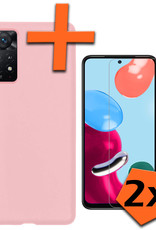 Nomfy Hoesje Geschikt voor Xiaomi Redmi Note 11 Hoesje Siliconen Cover Case Met 2x Screenprotector - Hoes Geschikt voor Xiaomi Redmi Note 11 Hoes Back Case - Lichtroze