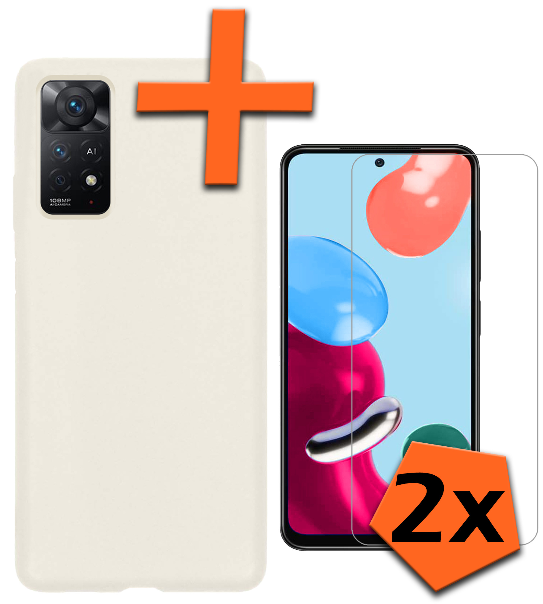 Nomfy Xiaomi Redmi Note 11 Hoesje Siliconen Case Back Cover Met 2x Screenprotector - Xiaomi Redmi Note 11 Hoes Cover Silicone - Wit