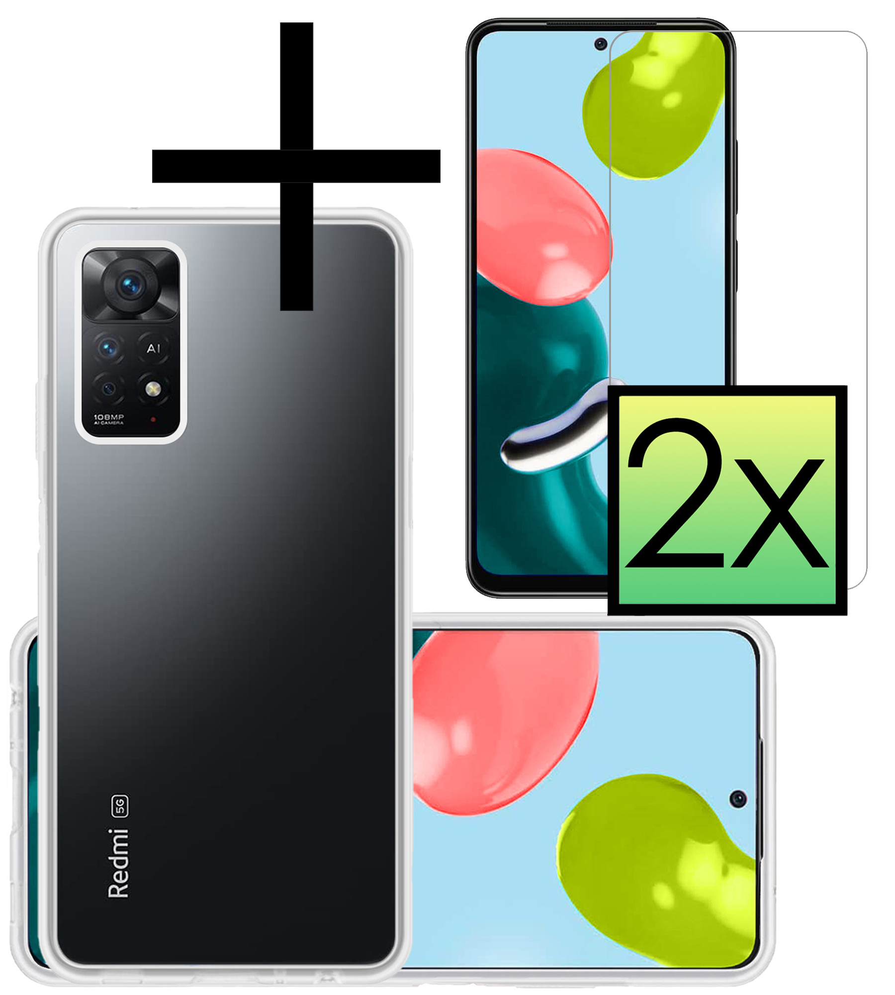 NoXx Hoes Geschikt voor Xiaomi Redmi Note 11 Pro Hoesje Cover Siliconen Back Case Hoes Met 2x Screenprotector - Transparant
