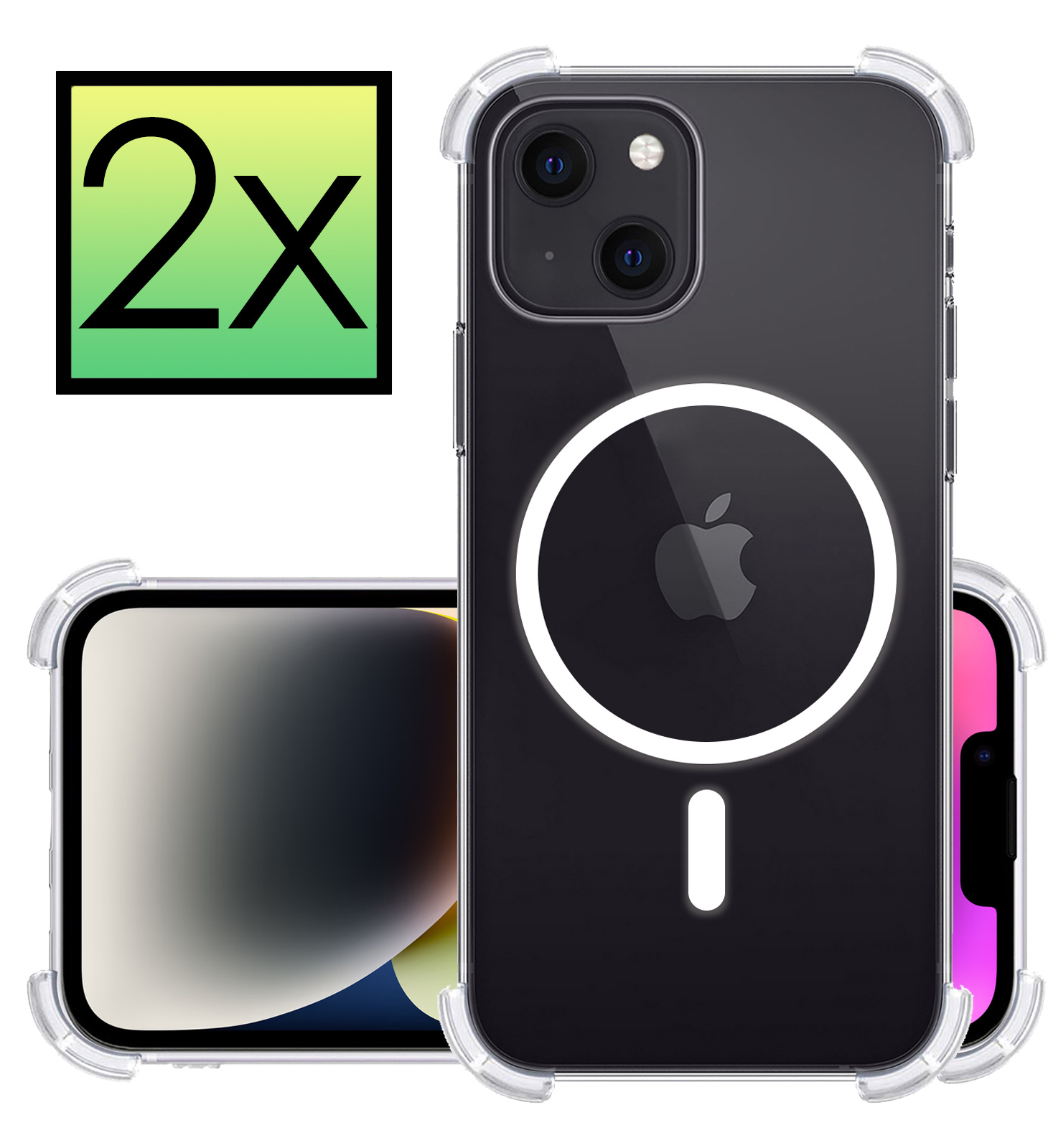 NoXx Hoes Geschikt voor iPhone 14 Hoesje Geschikt voor Magsafe Hoesje Cover Shock Proof Case - Transparant - 2x
