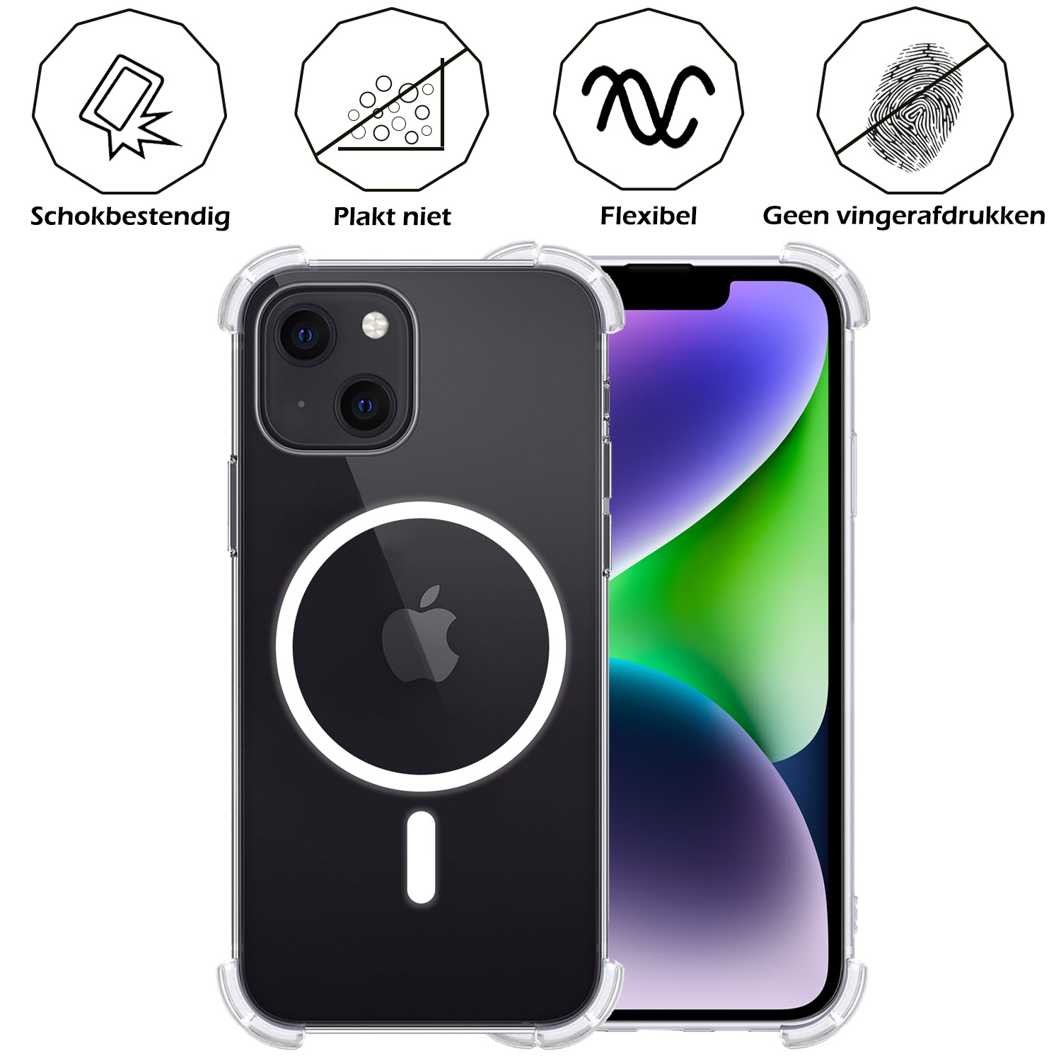 Nomfy Hoesje Geschikt voor iPhone 14 Hoes Geschikt voor Magsafe Shock Proof Cover Case Shockproof Transparant - Hoesje Geschikt voor iPhone 14 Hoes Back Case Magsafe - 2 PACK