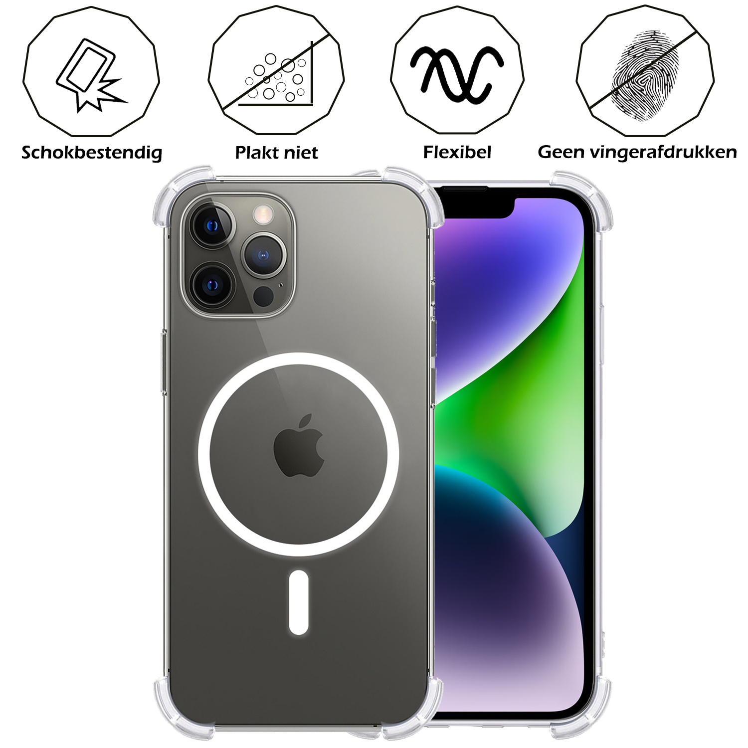 Nomfy Hoesje Geschikt voor iPhone 14 Pro Hoes Geschikt voor Magsafe Shock Proof Cover Case Shockproof Transparant - Hoesje Geschikt voor iPhone 14 Pro Hoes Back Case Magsafe - 2 PACK