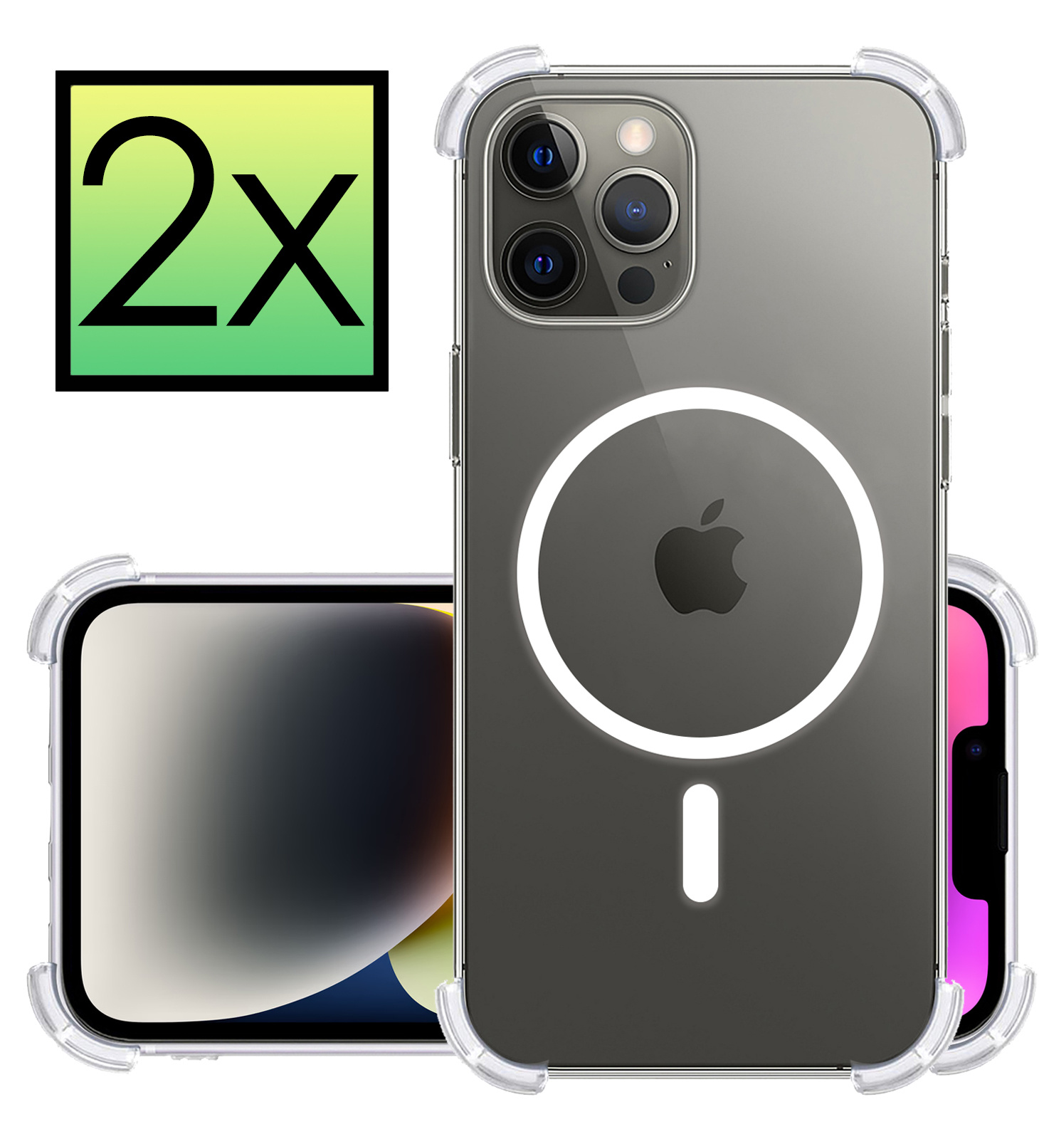 NoXx Hoes Geschikt voor iPhone 14 Pro Max Hoesje Geschikt voor Magsafe Hoesje Cover Shock Proof Case - Transparant - 2x