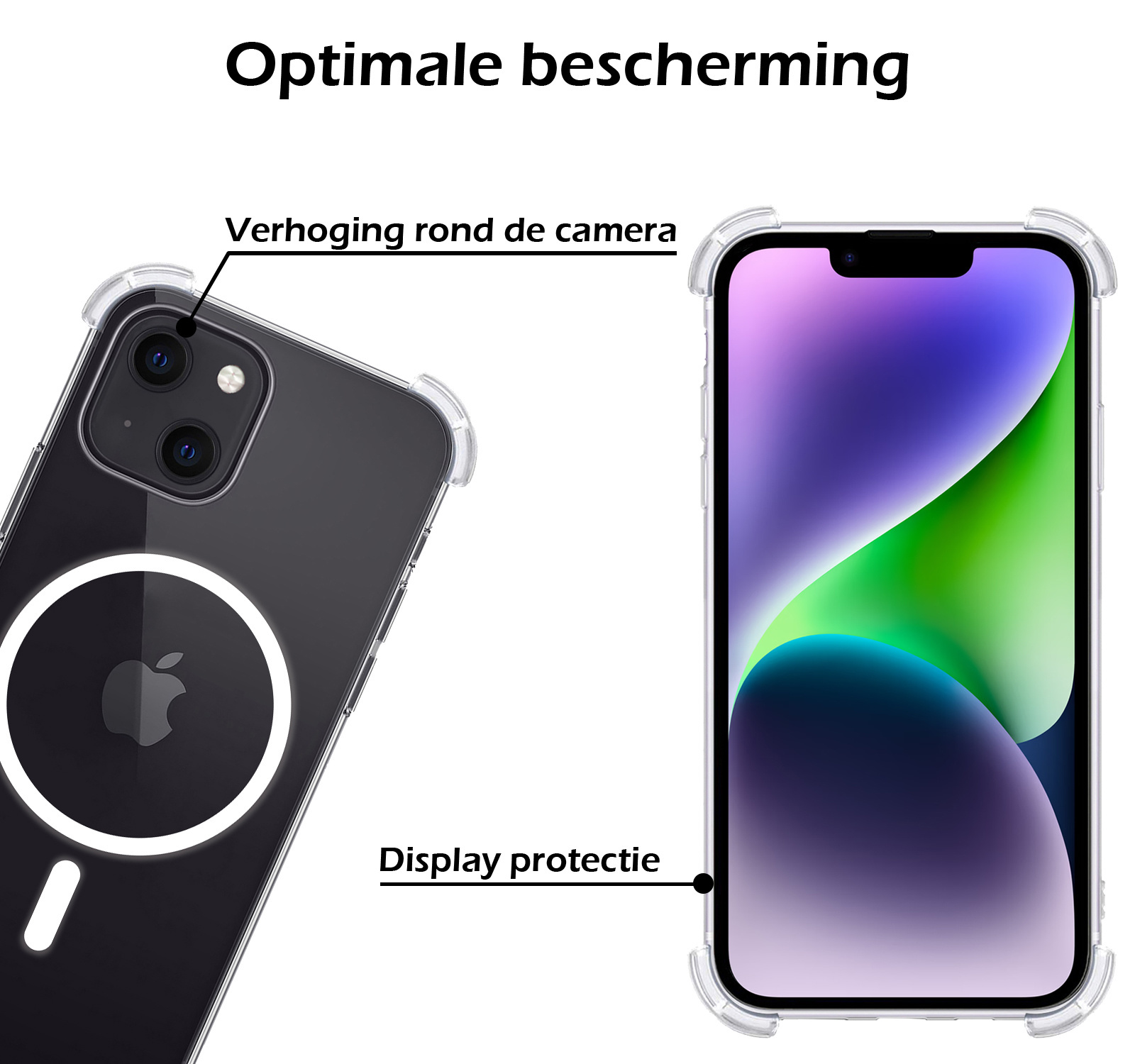 Nomfy Hoesje Geschikt voor iPhone 14 Hoes Geschikt voor Magsafe Shock Proof Cover Case Shockproof Transparant Met 2x Screenprotector - Hoesje Geschikt voor iPhone 14 Hoes Back Case Magsafe