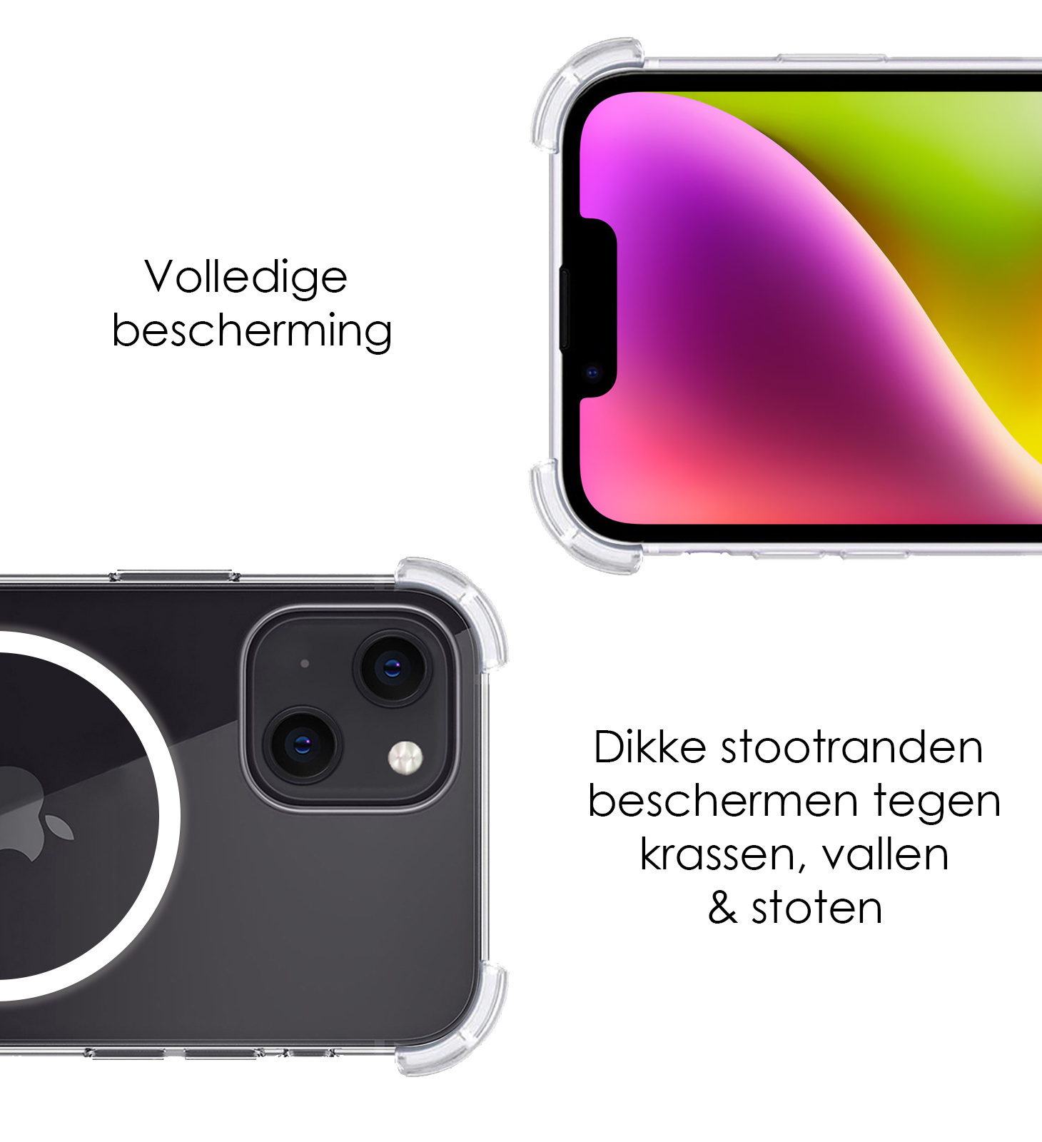 NoXx Hoes Geschikt voor iPhone 14 Plus Hoesje Geschikt voor Magsafe Hoesje Cover Shock Proof Case Met 2x Screenprotector - Transparant