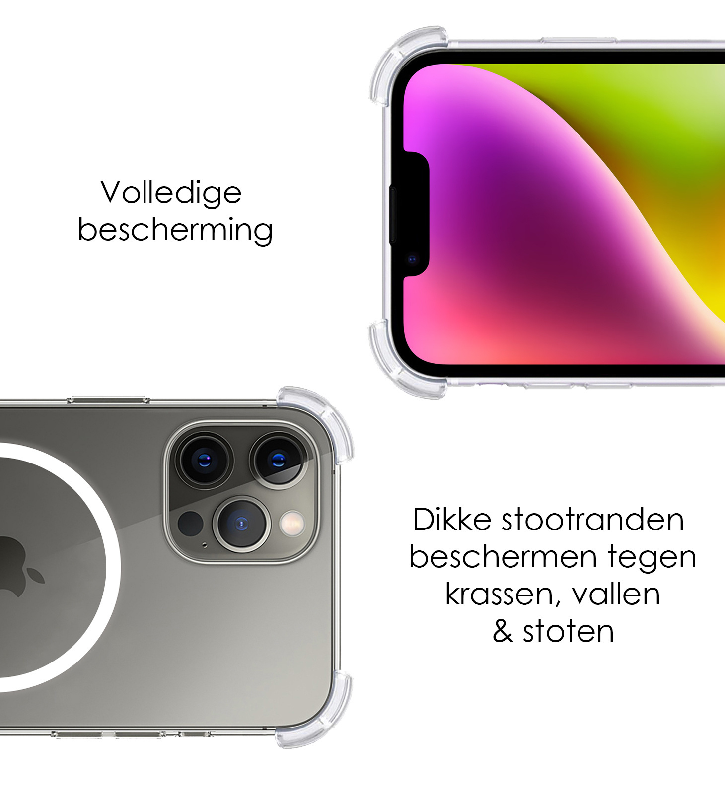 NoXx Hoes Geschikt voor iPhone 14 Pro Max Hoesje Geschikt voor Magsafe Hoesje Cover Shock Proof Case Met 2x Screenprotector - Transparant