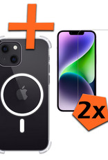 Nomfy Hoesje Geschikt voor iPhone 14 Hoes Geschikt voor Magsafe Shock Proof Cover Case Shockproof Transparant Met 2x Screenprotector - Hoesje Geschikt voor iPhone 14 Hoes Back Case Magsafe