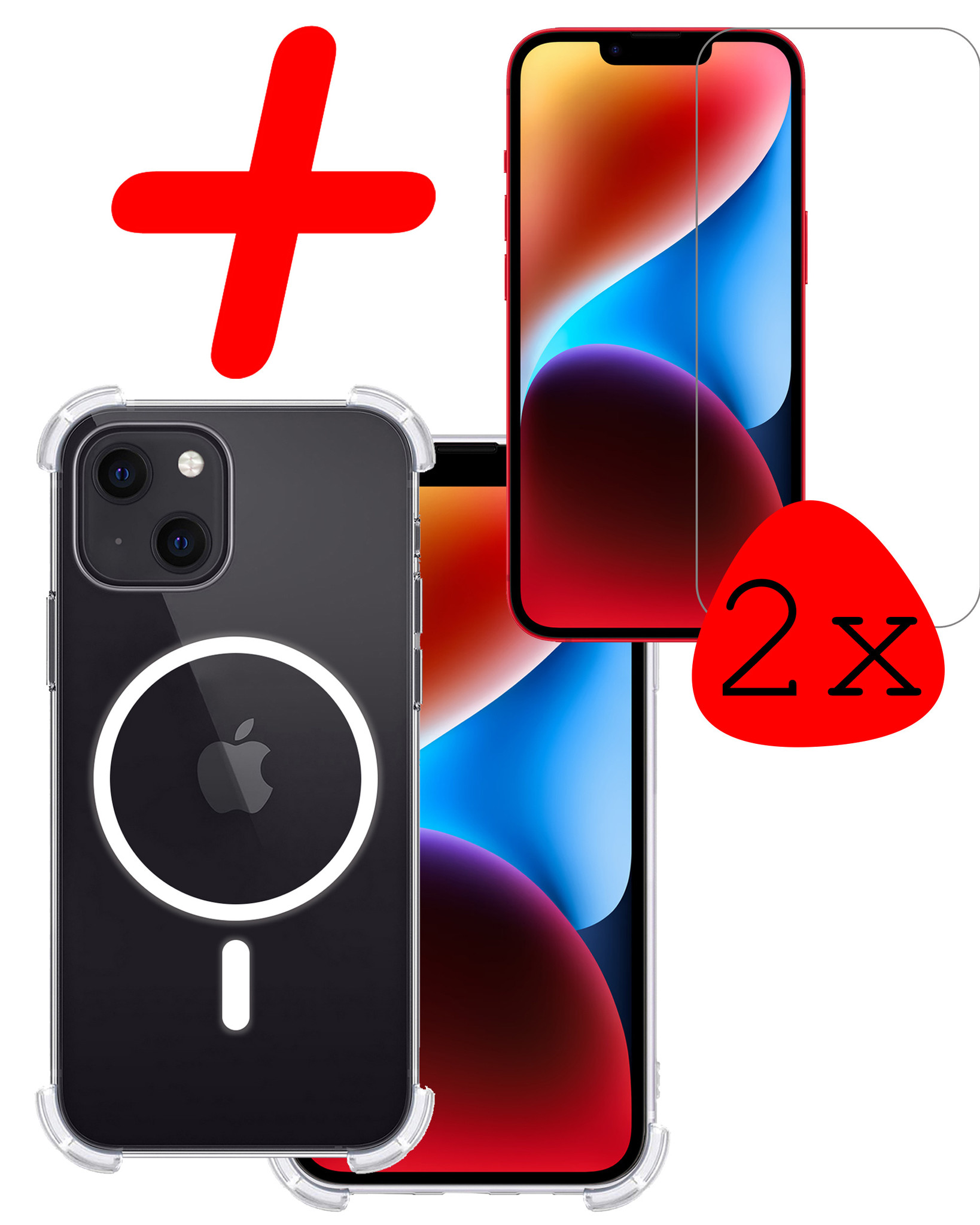 BASEY. Hoes Geschikt voor iPhone 14 Plus Hoesje Magsafe Compatible Shock Proof Case Transparant Met 2x Screenprotector - Hoesje Geschikt voor iPhone 14 Plus Hoes Magsafe Cover Shockproof
