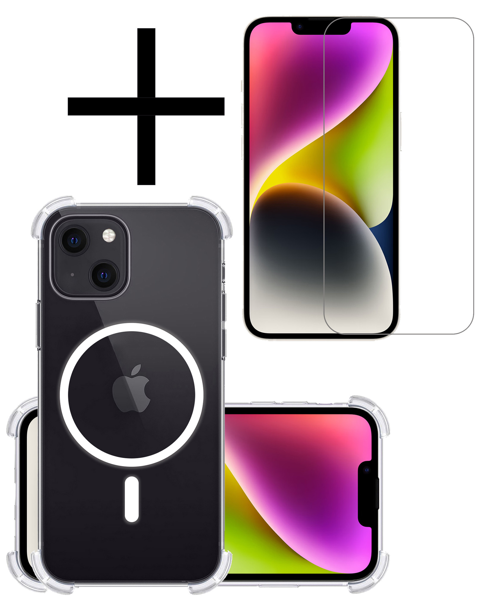 NoXx Hoes Geschikt voor iPhone 14 Plus Hoesje Geschikt voor Magsafe Hoesje Cover Shock Proof Case Met Screenprotector - Transparant
