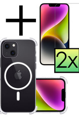 NoXx Hoes Geschikt voor iPhone 14 Plus Hoesje Geschikt voor Magsafe Hoesje Cover Shock Proof Case Met 2x Screenprotector - Transparant