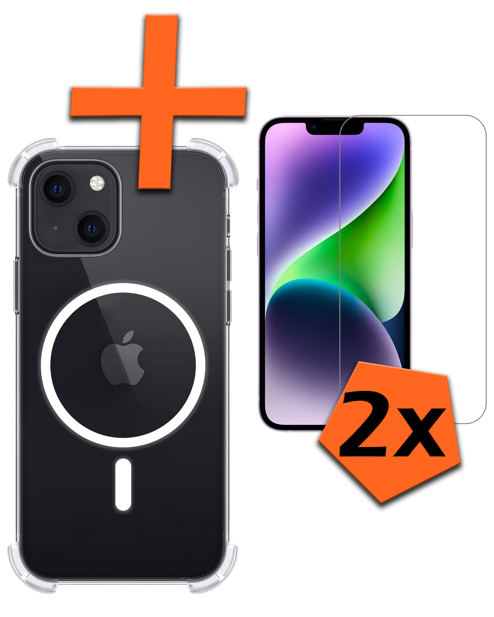 Nomfy Hoesje Geschikt voor iPhone 14 Plus Hoes Geschikt voor Magsafe Shock Proof Cover Case Shockproof Transparant Met 2x Screenprotector - Hoesje Geschikt voor iPhone 14 Plus Hoes Back Case Magsafe