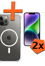Nomfy Hoesje Geschikt voor iPhone 14 Pro Hoes Geschikt voor Magsafe Shock Proof Cover Case Shockproof Transparant Met 2x Screenprotector - Hoesje Geschikt voor iPhone 14 Pro Hoes Back Case Magsafe
