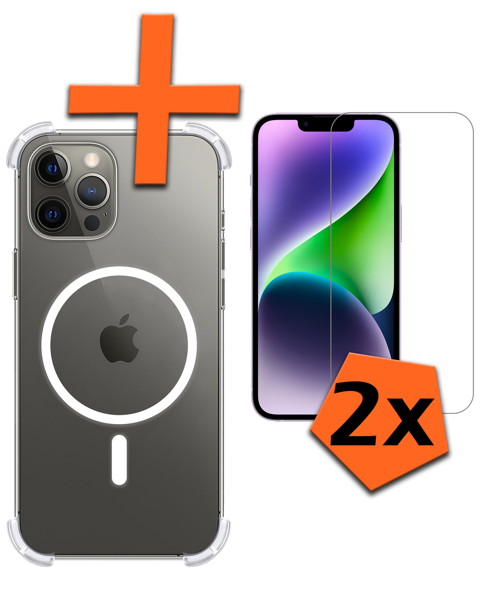 Nomfy Hoesje Geschikt voor iPhone 14 Pro Hoes Geschikt voor Magsafe Shock Proof Cover Case Shockproof Transparant Met 2x Screenprotector - Hoesje Geschikt voor iPhone 14 Pro Hoes Back Case Magsafe