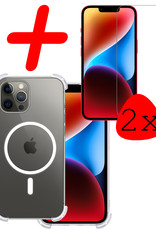 BASEY. Hoes Geschikt voor iPhone 14 Pro Max Hoesje Magsafe Compatible Shock Proof Case Transparant Met 2x Screenprotector - Hoesje Geschikt voor iPhone 14 Pro Max Hoes Magsafe Cover Shockproof